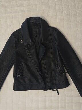 Classic Black Faux Leather Biker Jacket - Women's